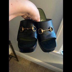 Authentic GUCCI Horsebit platform black sandals 39
